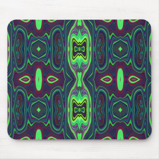 Retro Abstract Chartreuse, rood en blauw patroon Muismat (Voorkant)