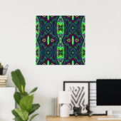Retro Abstract Chartreuse, rood en blauw patroon Poster (Thuiskantoor)