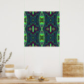 Retro Abstract Chartreuse, rood en blauw patroon Poster (Keuken)