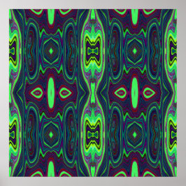Retro Abstract Chartreuse, rood en blauw patroon Poster