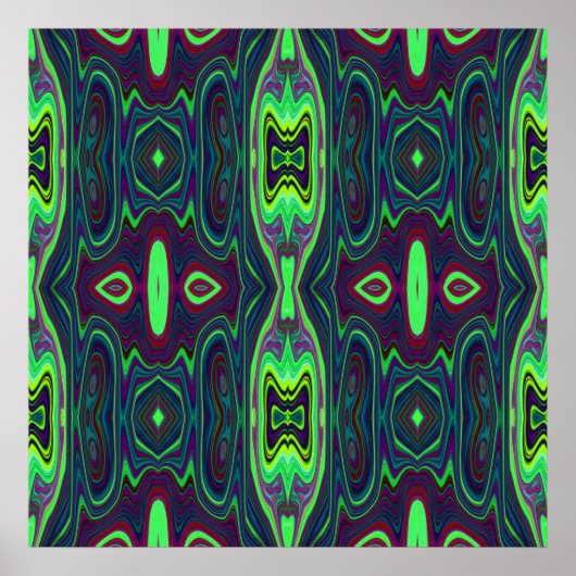 Retro Abstract Chartreuse, rood en blauw patroon Poster (Voorkant)
