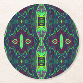 Retro Abstract Chartreuse, rood en blauw patroon Ronde Kartonnen Onderzetter