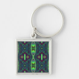 Retro Abstract Chartreuse, rood en blauw patroon Sleutelhanger
