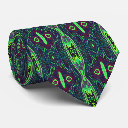 Retro Abstract Chartreuse, rood en blauw patroon Stropdas (Opgerold)