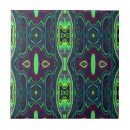 Retro Abstract Chartreuse, rood en blauw patroon Tegeltje