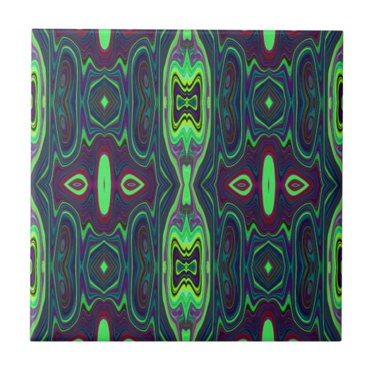 Retro Abstract Chartreuse, rood en blauw patroon Tegeltje (Voorkant)
