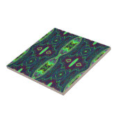 Retro Abstract Chartreuse, rood en blauw patroon Tegeltje (Zijkant)