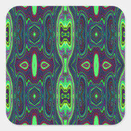Retro Abstract Chartreuse, rood en blauw patroon Vierkante Sticker