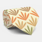 Retro Abstract Floral Patroon in Oranje & Olive Stropdas (Opgerold)