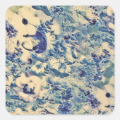 Retro Abstract Flowers Butterfly Artwork Garden Vierkante Sticker (Voorkant)