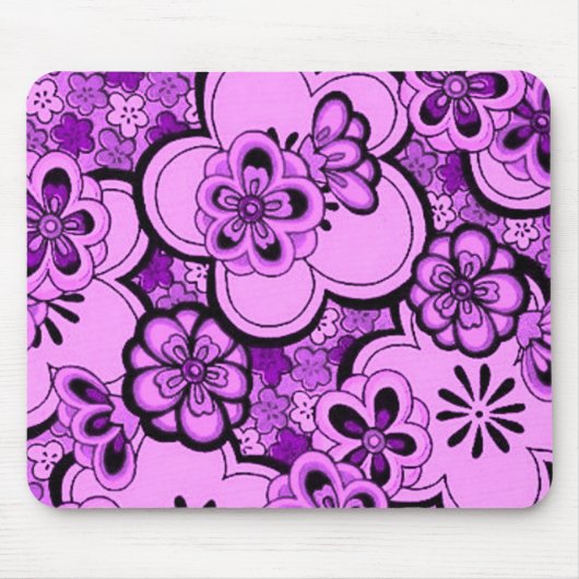 Retro Abstract Flowers Paars Amethyst Mousepad Muismat (Voorkant)