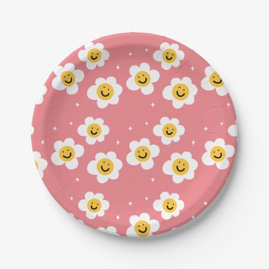Retro Abstract Funky 60s Emoji Daisy Pattern Papieren Bordje (Voorkant)