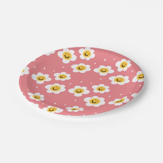 Retro Abstract Funny 90s Emoji Daisy Pattern Papieren Bordje (Gekanteld)
