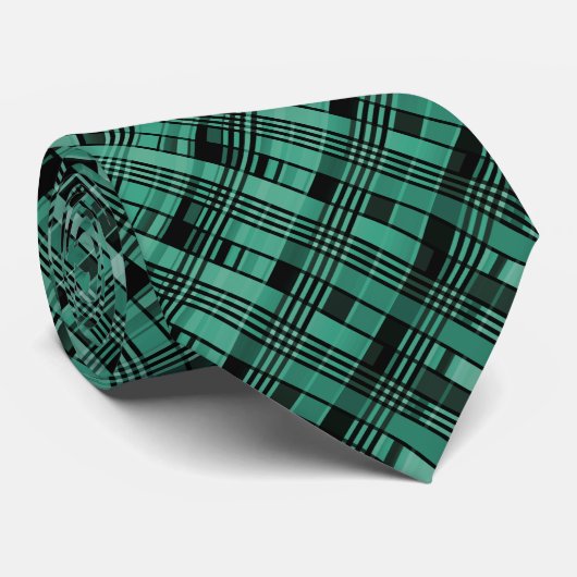 Retro abstract gecheckt vlakpatroon groen zwart stropdas (Opgerold)