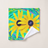 Retro Abstract gele bloemen op Aqua Swirl Bad Handdoek (Wasdoekje)