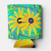 Retro Abstract gele bloemen op Aqua Swirl Blikjeskoeler (Achterkant)