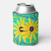 Retro Abstract gele bloemen op Aqua Swirl Blikjeskoeler (Blikje Achterkant)