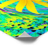 Retro Abstract gele bloemen op Aqua Swirl Poster (Hoek)