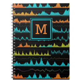 Retro Abstract Geluidsgolfpatroon Monogram Notitieboek