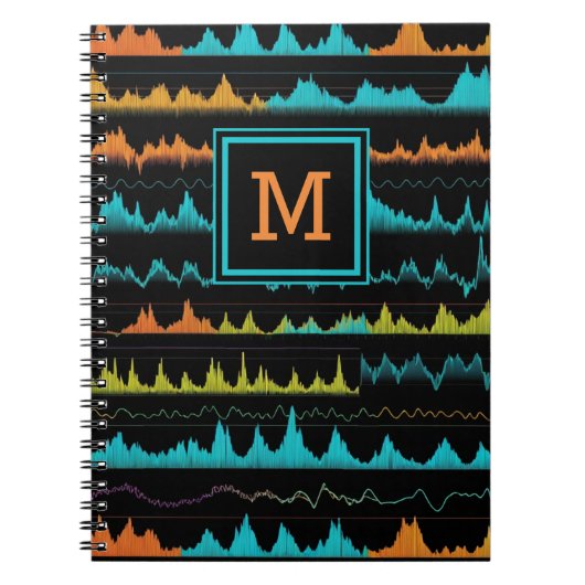 Retro Abstract Geluidsgolfpatroon Monogram Notitieboek (Voorkant)