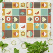 Retro Abstract Geometrisch Patroon Bruin Geel Rood Theedoek (Gevouwen)