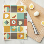 Retro Abstract Geometrisch Patroon Bruin Geel Rood Theedoek (Quarter Fold)