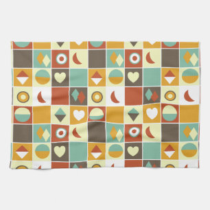 Retro Abstract Geometrisch Patroon Bruin Geel Rood Theedoek