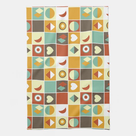 Retro Abstract Geometrisch Patroon Bruin Geel Rood Theedoek (Verticaal)