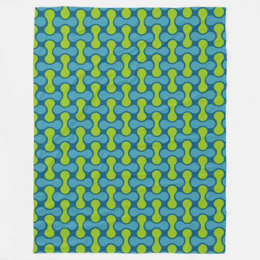 Retro Abstract geometrisch patroon in blauw en gro Fleece Deken (Voorkant)