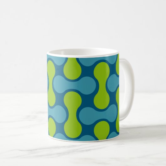 Retro Abstract geometrisch patroon in blauw en gro Koffiemok (Voorkant rechts)