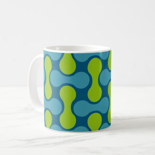 Retro Abstract geometrisch patroon in blauw en gro Koffiemok (Voorkant links)