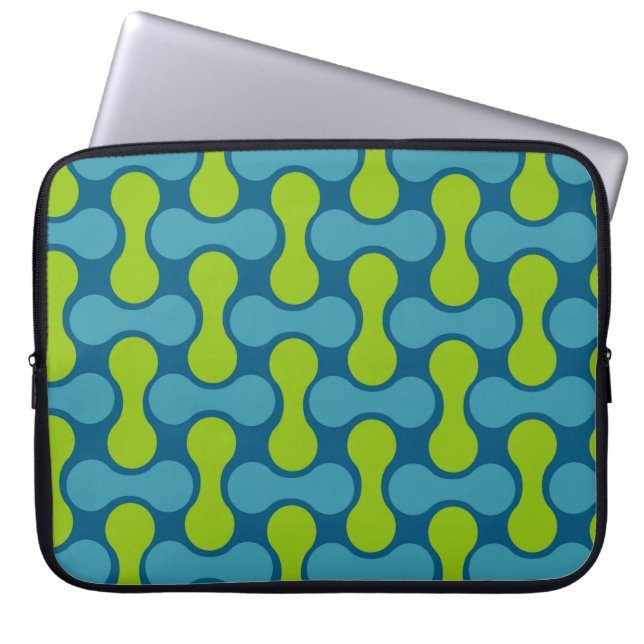 Retro Abstract geometrisch patroon in blauw en gro Laptop Sleeve (Voorkant)
