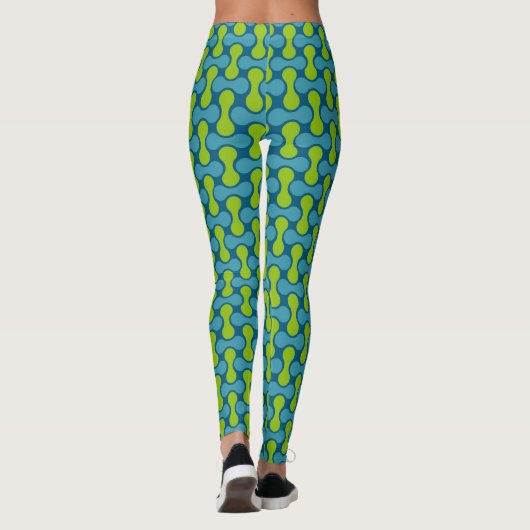 Retro Abstract geometrisch patroon in blauw en gro Leggings (Achterkant)