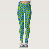 Retro Abstract geometrisch patroon in blauw en gro Leggings (Voorkant)