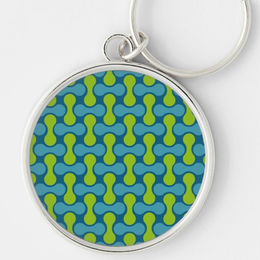 Retro Abstract geometrisch patroon in blauw en gro Sleutelhanger (Voorkant)