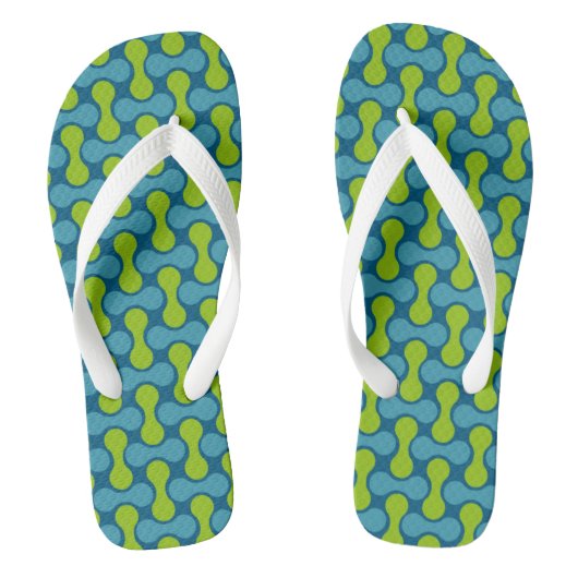 Retro Abstract geometrisch patroon in blauw en gro Teenslippers (Voetbed)