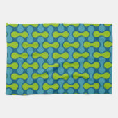 Retro Abstract geometrisch patroon in blauw en gro Theedoek (Horizontaal)