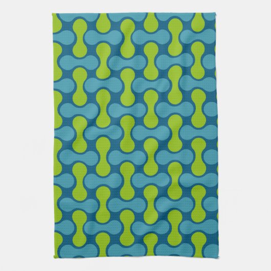 Retro Abstract geometrisch patroon in blauw en gro Theedoek (Verticaal)
