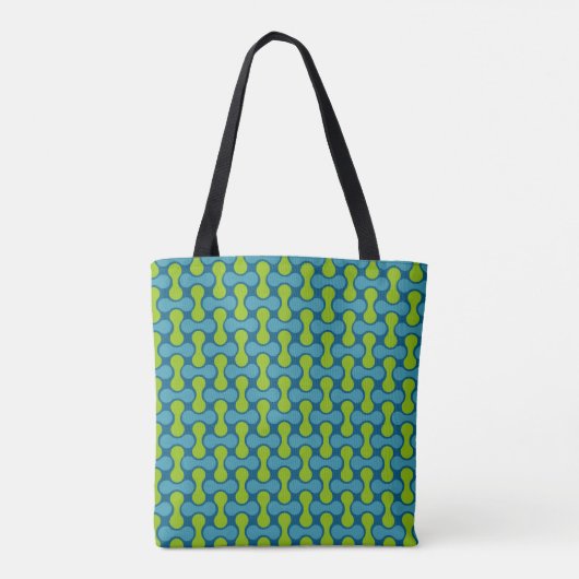 Retro Abstract geometrisch patroon in blauw en gro Tote Bag (Achterkant)