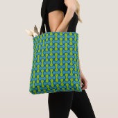 Retro Abstract geometrisch patroon in blauw en gro Tote Bag (Dichtbij)