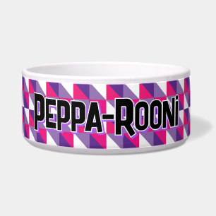 Retro Abstract Geometrisch Roze Paars & Wit Naam Voerbakje