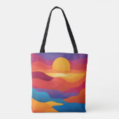 Retro Abstract Golvende Zonsondergang Aangepaste N Tote Bag (Achterkant)