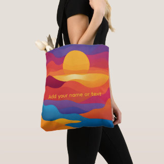 Retro Abstract Golvende Zonsondergang Aangepaste N Tote Bag
