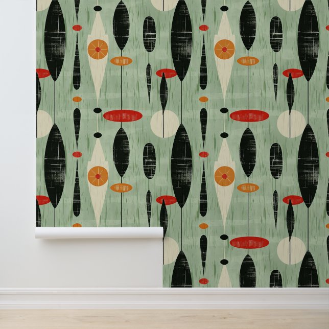 Retro Abstract groen geometrisch patroon Behang (Applicatie)
