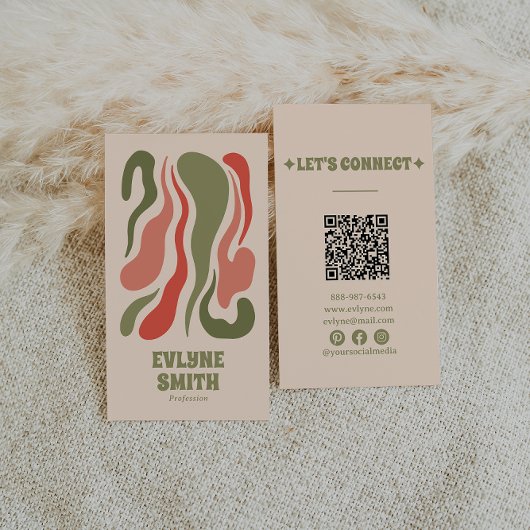 Retro Abstract Groen Rood QR Code Groovy Funky Boh Visitekaartje