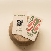 Retro Abstract Groen Rood QR Code Groovy Funky Boh Visitekaartje