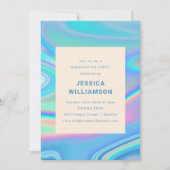 Retro Abstract Iridescent Blue Unique Afstuderen Kaart (Voorkant)