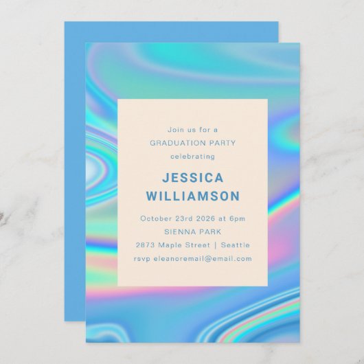Retro Abstract Iridescent Blue Unique Afstuderen Kaart (Voorkant / Achterkant)