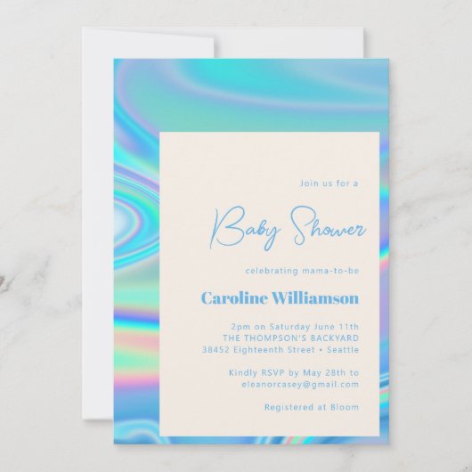 Retro Abstract Iridescent Blue Unique Baby shower Kaart (Voorkant)