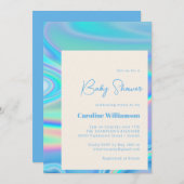 Retro Abstract Iridescent Blue Unique Baby shower Kaart (Voorkant / Achterkant)